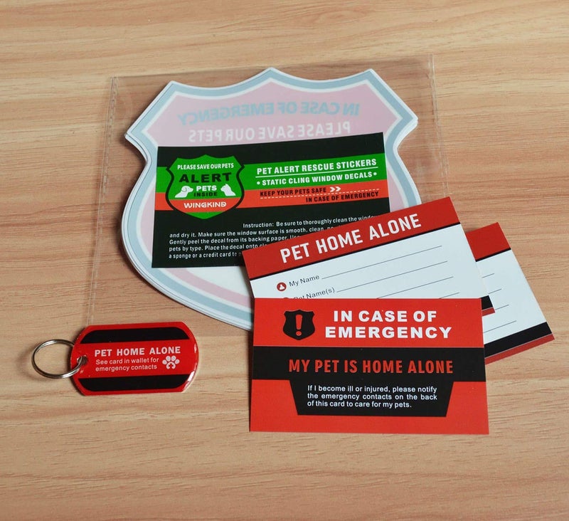 WINGKIND Pet Alert Stickers - in Case of Emergency Pets Rescue Stickers Static Cling Window Decals (6 Pack), Pet Home Alone Wallet Cards, Key Tag - NO Adhesive, Removable, UV Resistant - Image 3